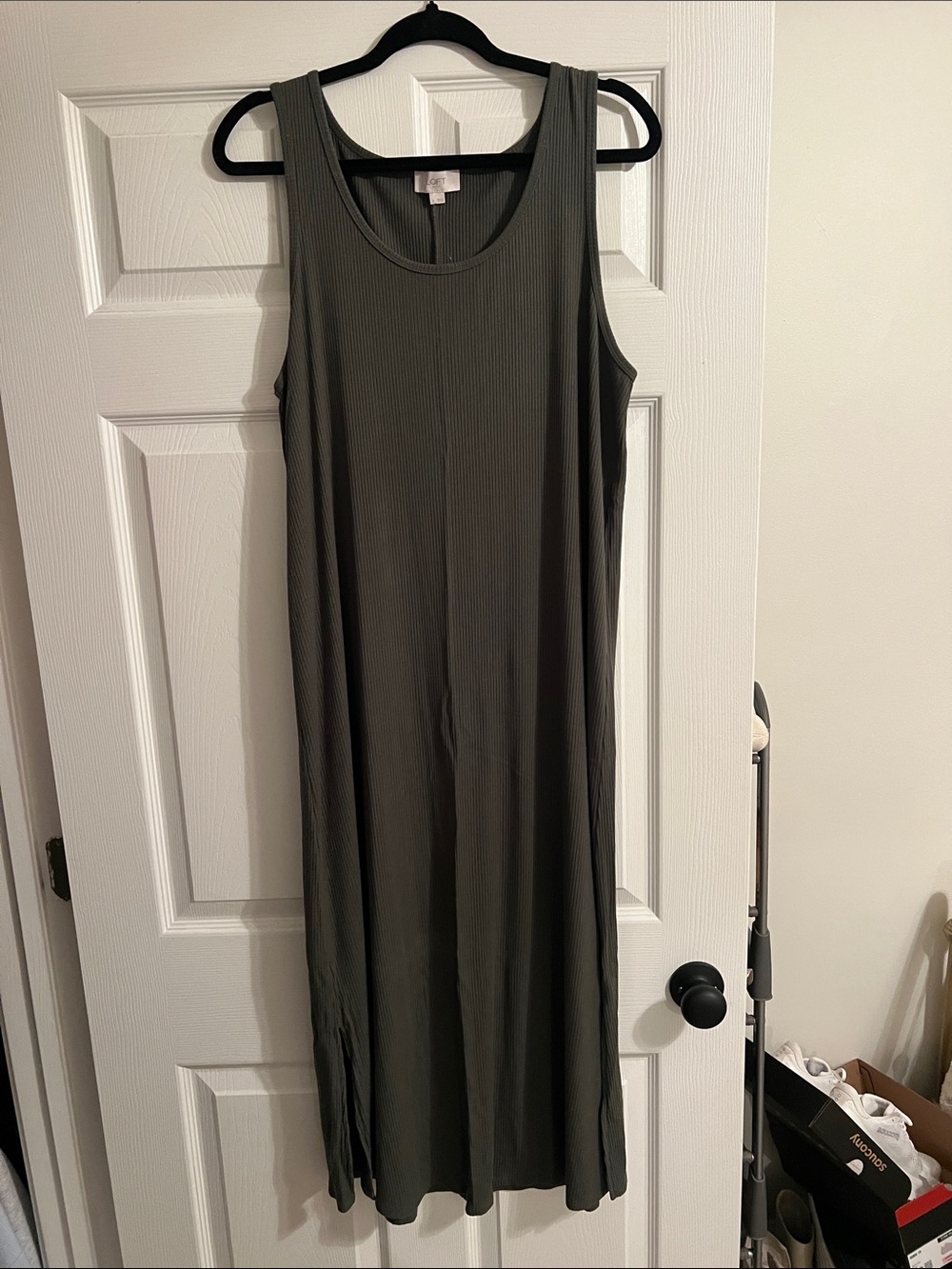 LOFT Olive Ribbed Sleeveless Maxi Dress